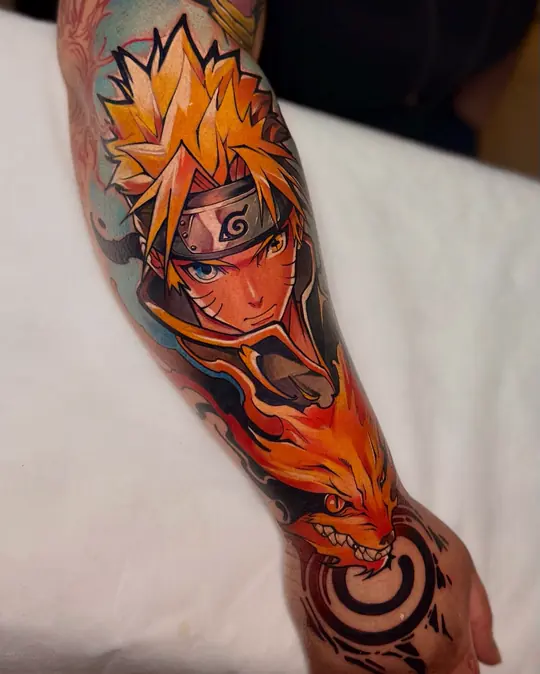 Tatuagem Naruto e Kurama, de Cláudio Dias