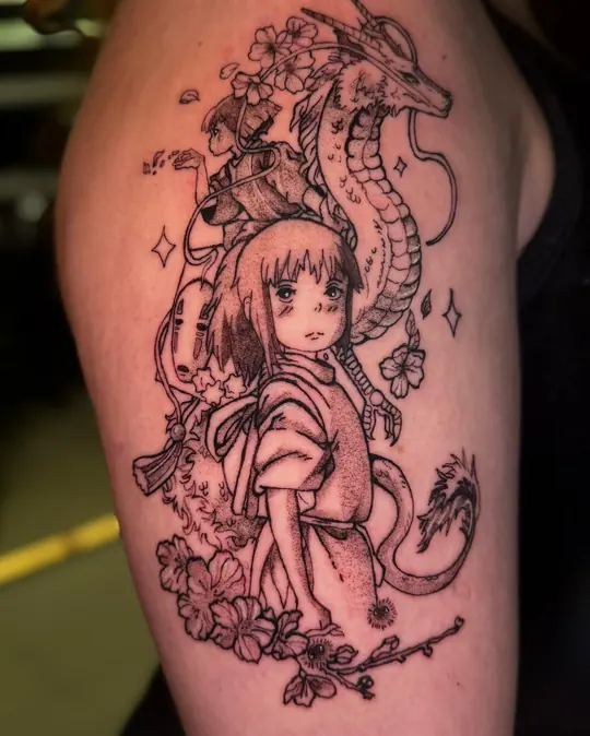 Tatuagem A viagem de Chihiro, de Kamily Arcanjo